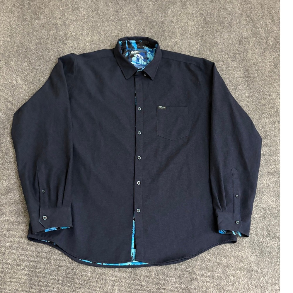 Retro Rifle AKs and Vacays Navy Blue Stretch Button Down Shirt 2XL